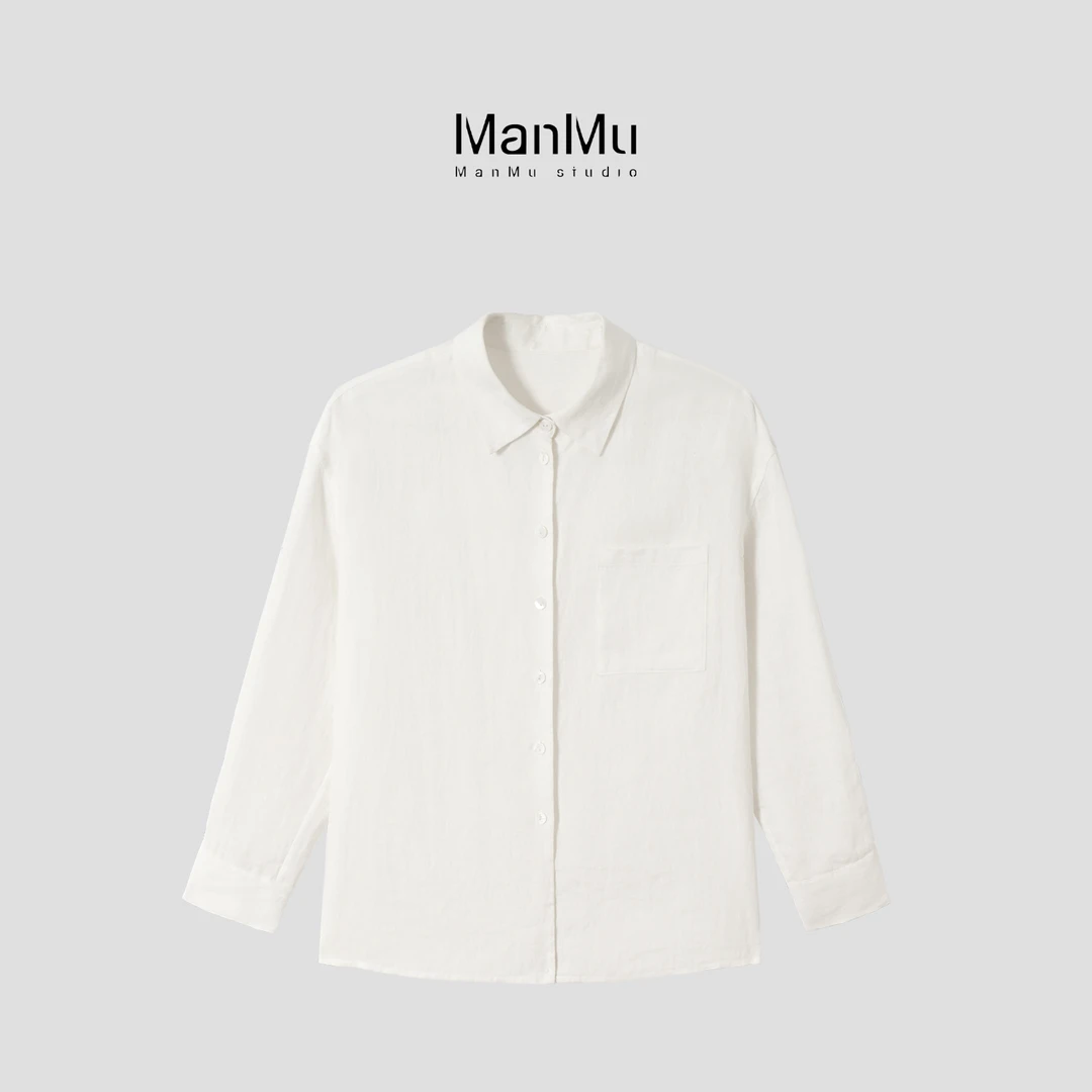 满目ManMu 【张琪专属】老钱风亚麻透气亲肤通勤百搭衬衫350011
