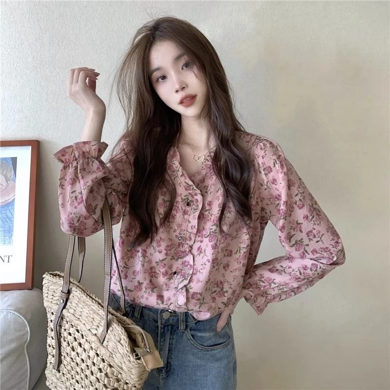 法式复古碎花衬衫女设计感小众2024秋季新款领别致气质长袖上衣