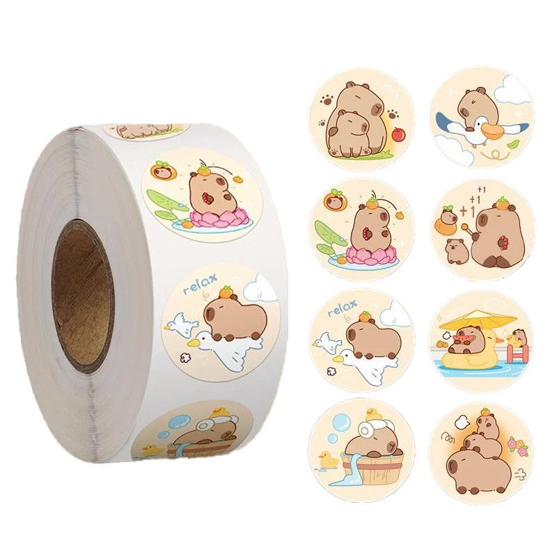创意卡皮巴拉贴纸可爱卡通水豚手账装饰贴画儿童奖励不干胶卷卷贴