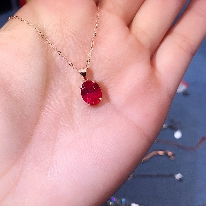 红宝石吊坠(赠链)银S925镶嵌