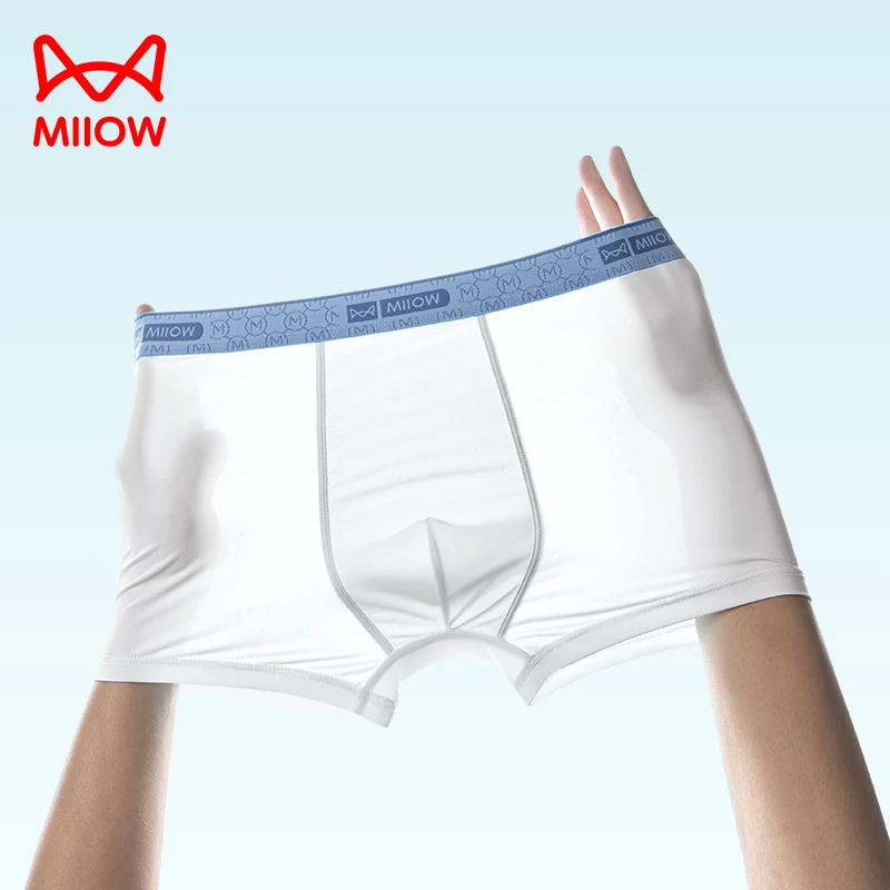 MiiOW/猫人【桑蚕丝n内档10A抑菌呵护】轻薄透气凉感冰丝平角内裤