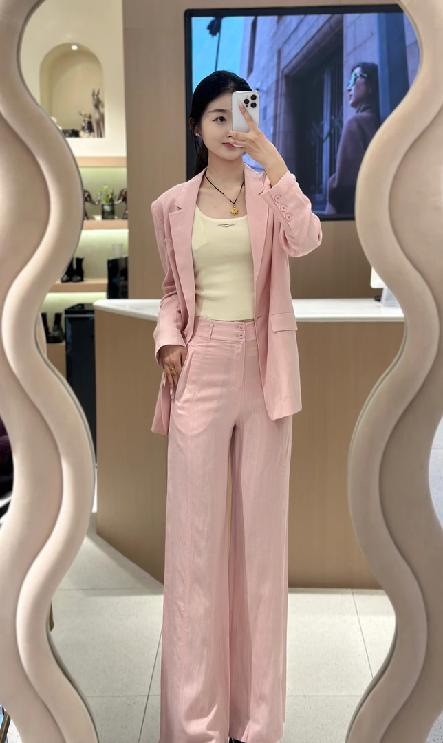 时尚休闲亚麻西服阔腿裤显瘦套装女装