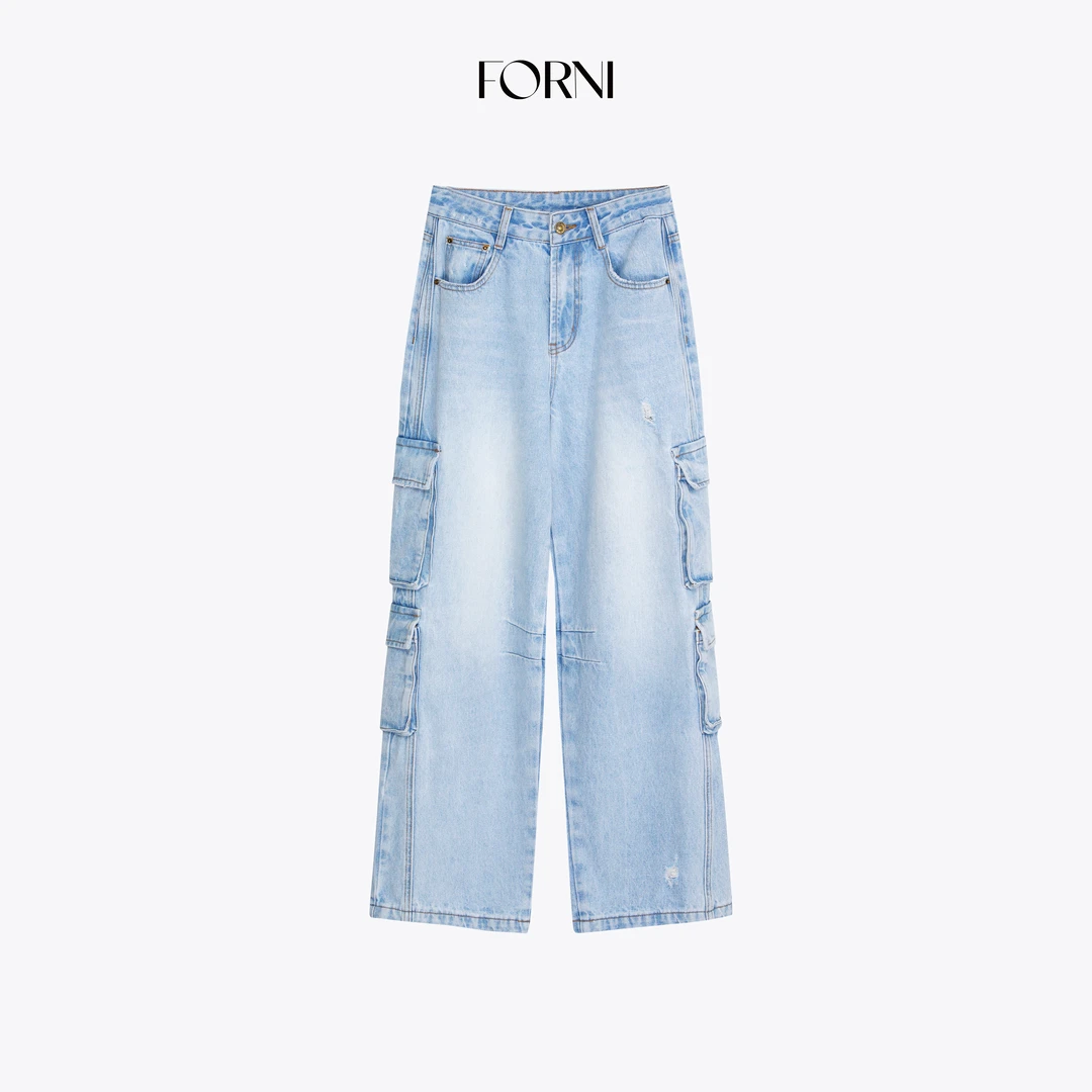FORNI 万搭工装牛仔 美式VTG结构多口袋工装直筒水洗牛仔裤