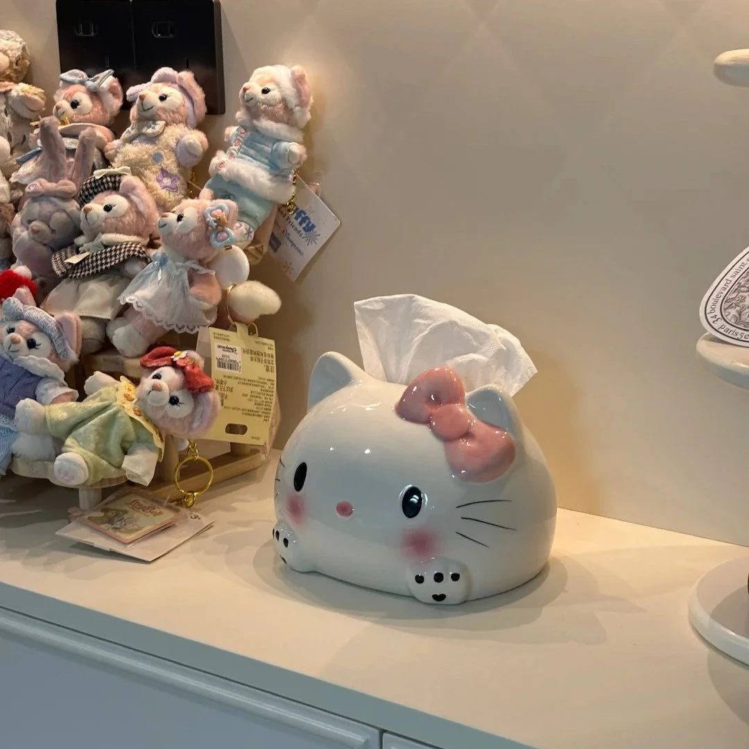 Kitty纸巾盒化妆室纸巾盒陶瓷卫生纸盒家用客厅可爱高级感装饰摆