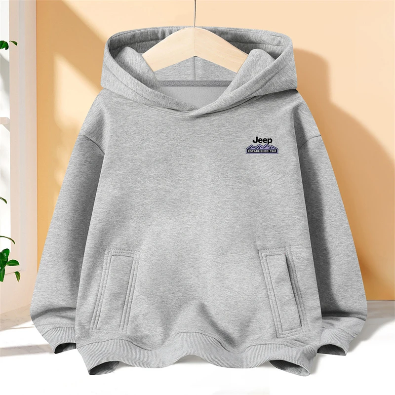 jeep吉普男女童卫衣连帽2025春秋新款中小童字母潮牌外套儿童上衣