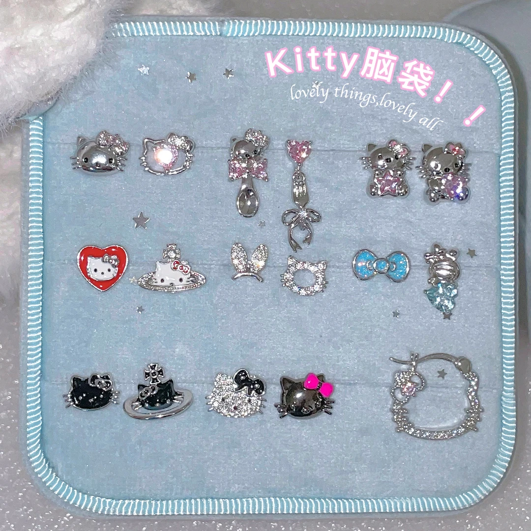 钛钢耳饰 可爱kitty猫耳骨钉睡觉免摘养耳洞叠戴多耳洞高级耳饰女