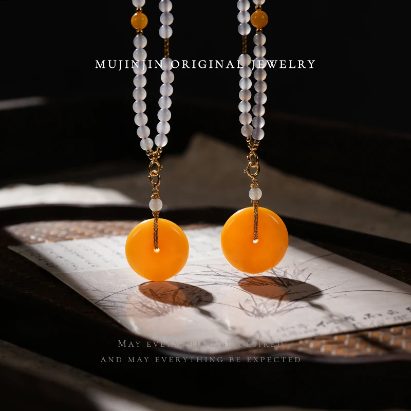 【木槿槿】天然蜜蜡平安扣吊坠女款时尚饰品小众礼物项链多样性发一