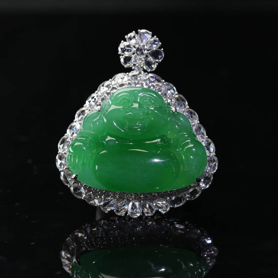 57天然缅甸翡翠A货18k阳绿佛/800979/上海嘉禾拍卖