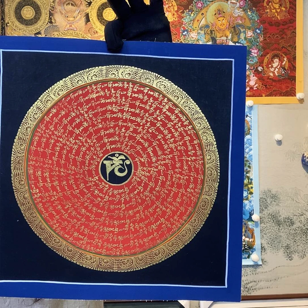 卷轴画纯手绘六字真言唐卡30厘米左右