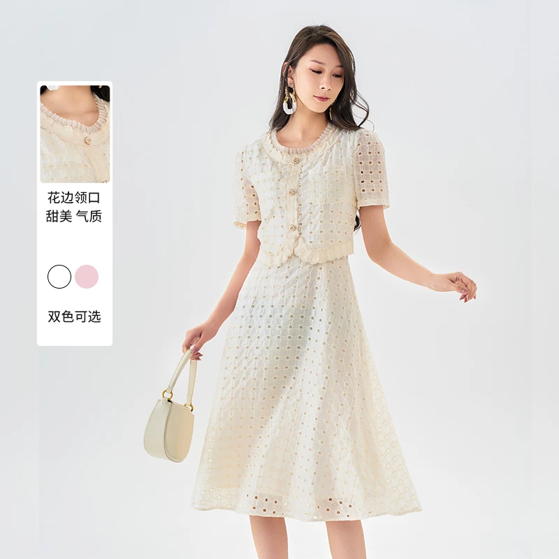 【诗语专属】曼诺比菲优雅假两件镂空连衣裙DM2421LB003