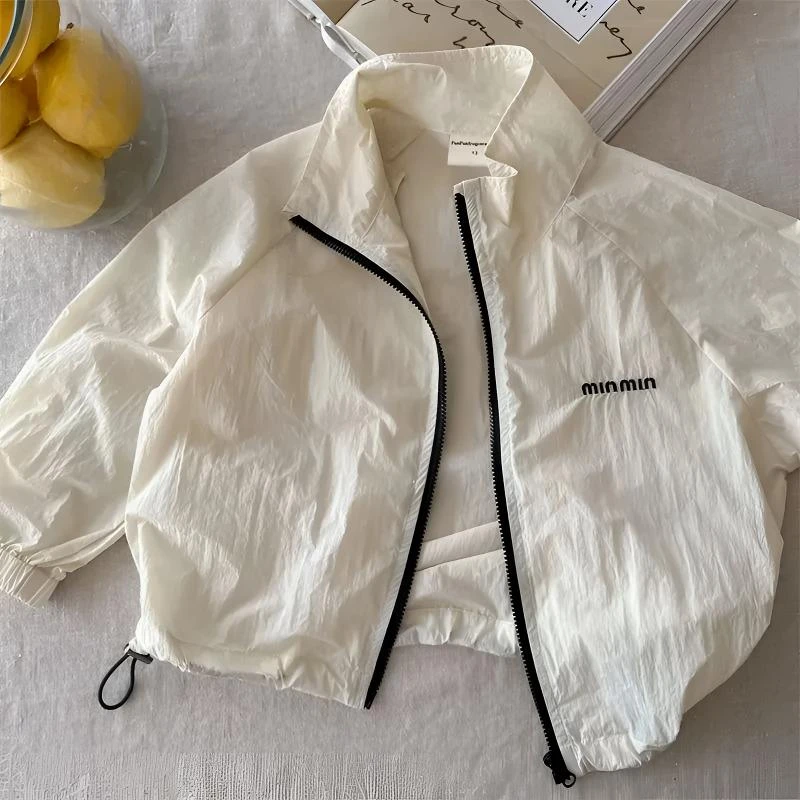 防晒衣2025夏款男女童纯色夹克长袖外套中小宝宝日系绣标拉链上衣