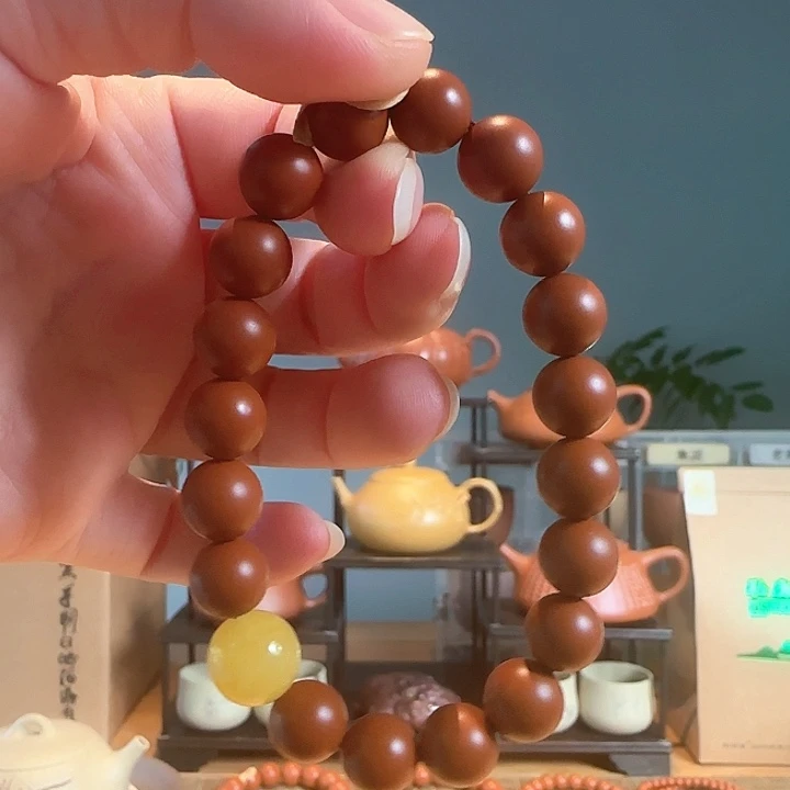 紫砂茶叶罐原矿紫砂手链➕蜜蜡珠子