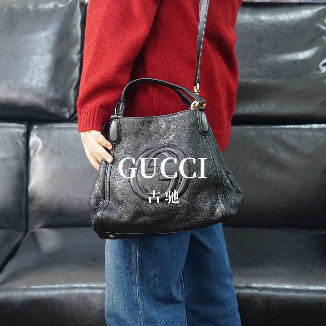 95新 GUCCI/古驰 黑色斜跨手提包/SC01117215/7215