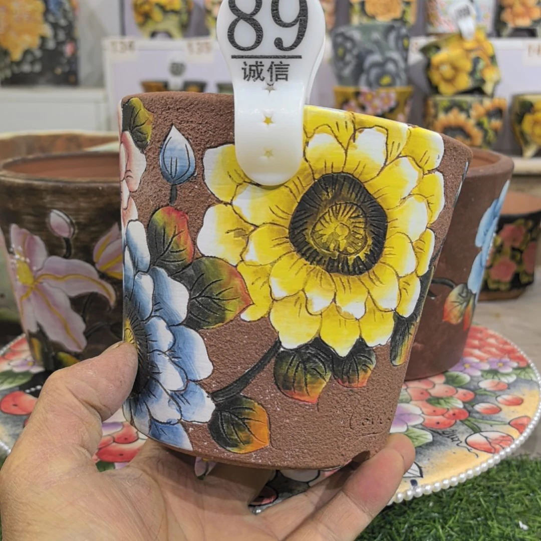 红泥花盆景德镇陶瓷