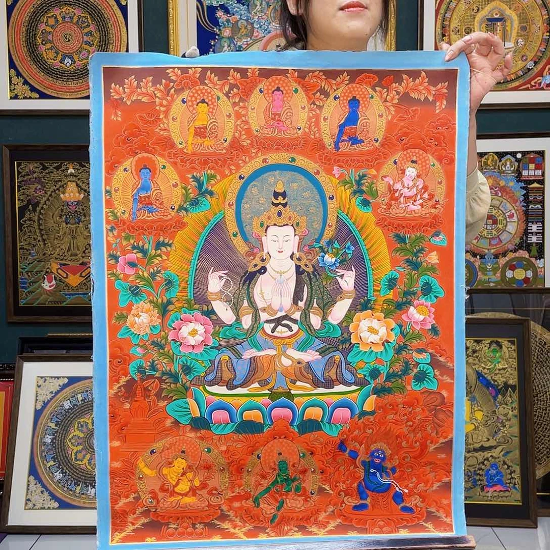 卷轴画手绘唐卡 四臂观