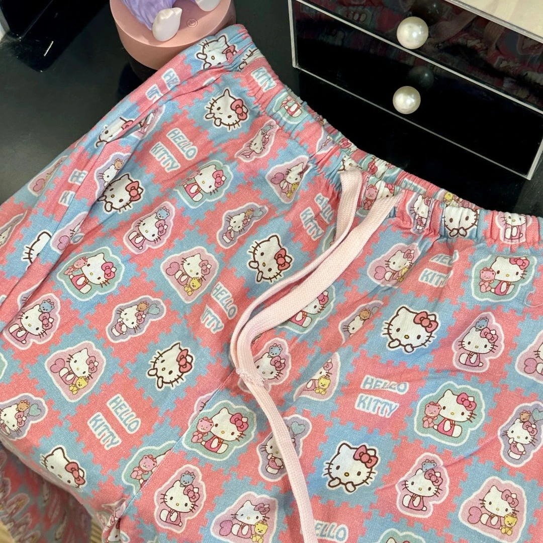 80-300斤春秋薄款长裤hellokitty睡裤胖MM大码宽松家居裤可外穿