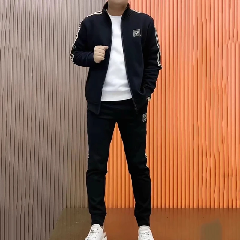 欧货休闲运动套装男春秋季2025年新款立领外套高端男士卫裤两件套