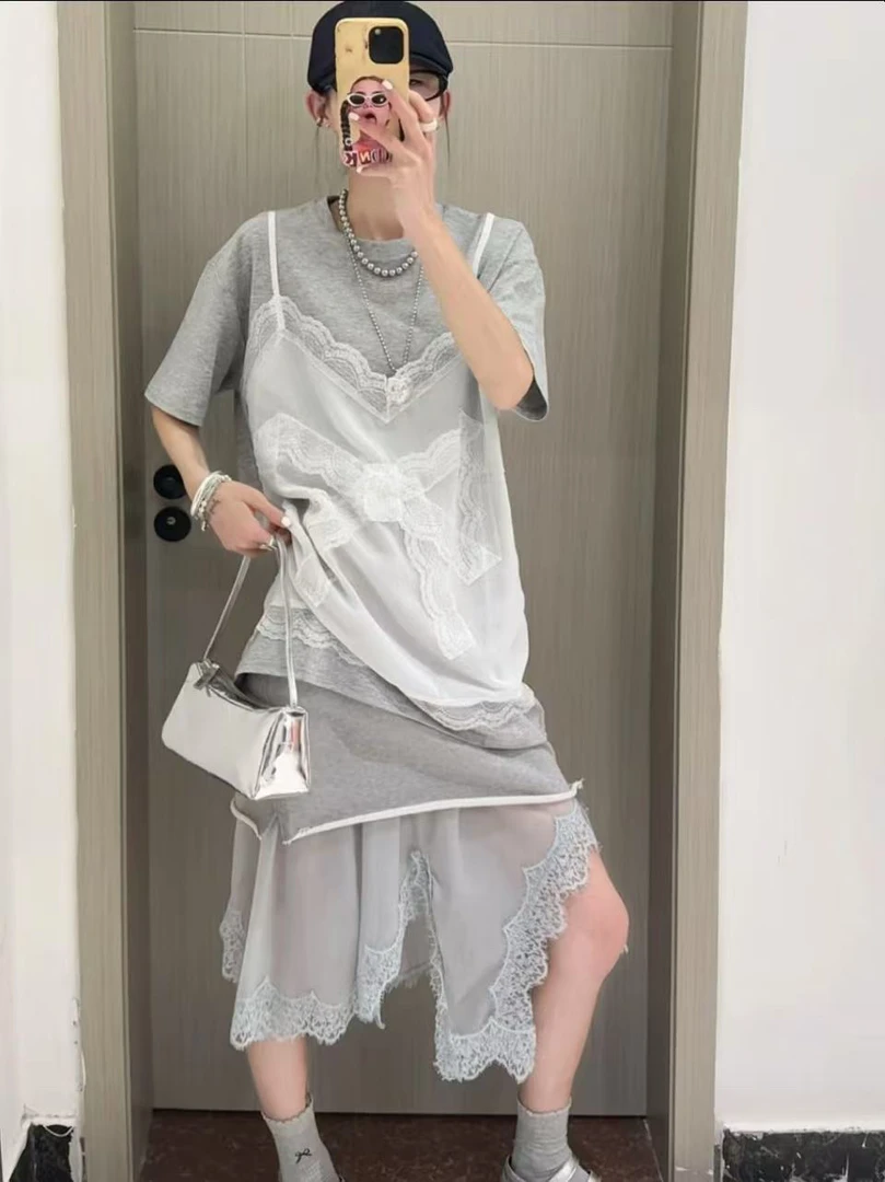 66716假两件吊带背心短袖66726拼接纱裙