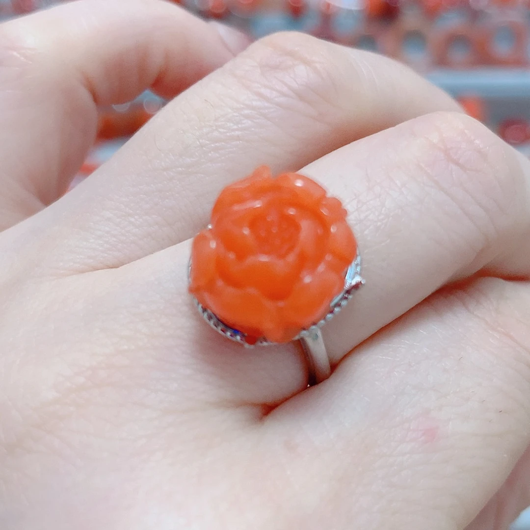 南红玛瑙戒指银S925镶嵌