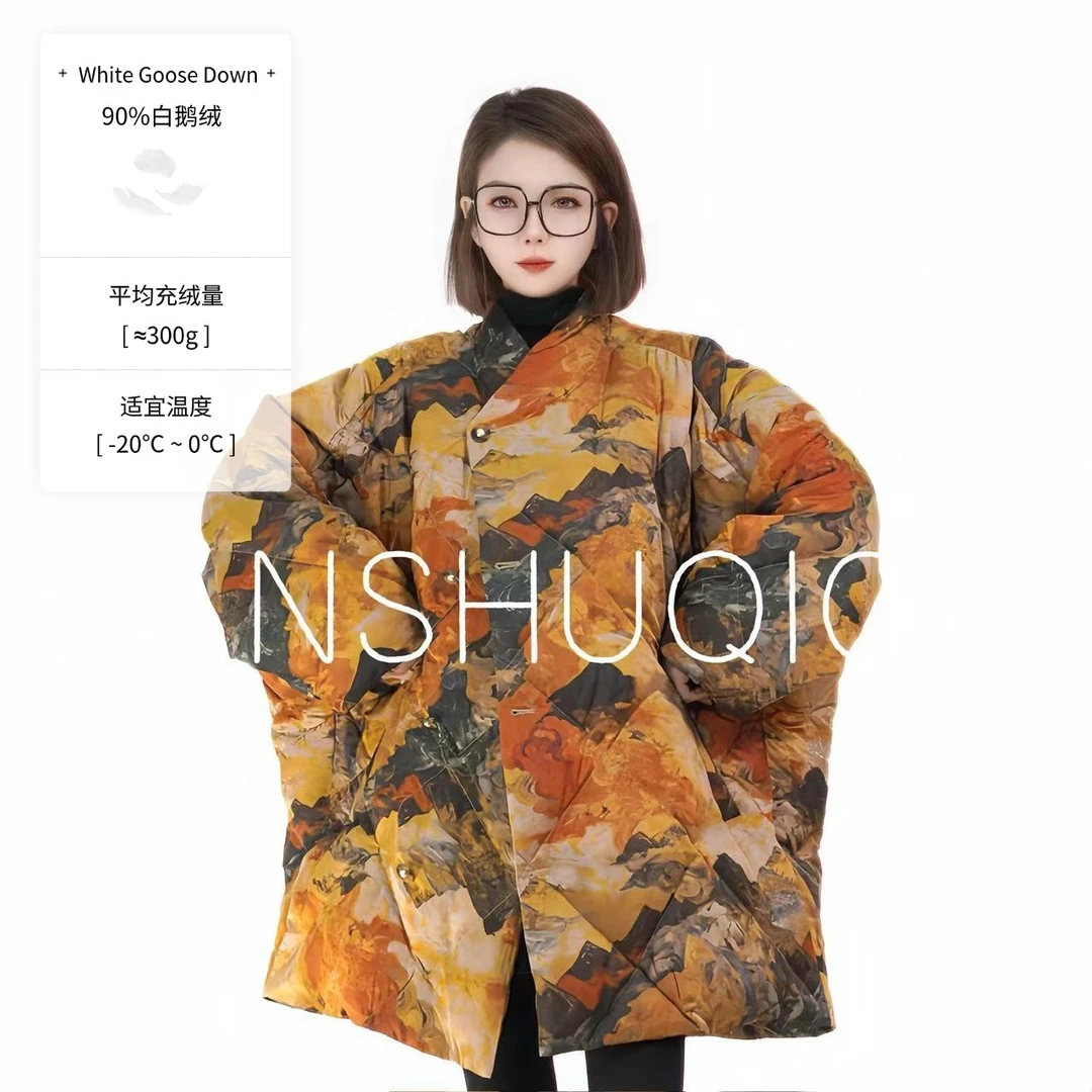 A861【山海经】冬季新款300g西伯利亚羽绒服90白鹅绒香云纱