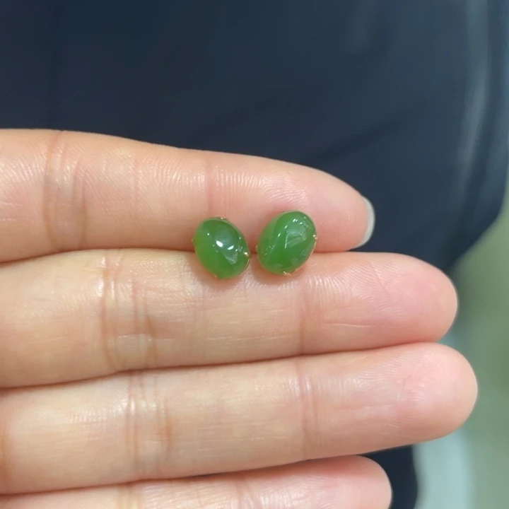 和田玉18K金镶嵌耳饰