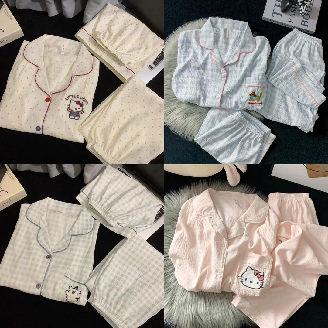 『短袖云朵绵纱』睡衣女士可爱春夏季短袖长裤甜美学生家居服可外穿
