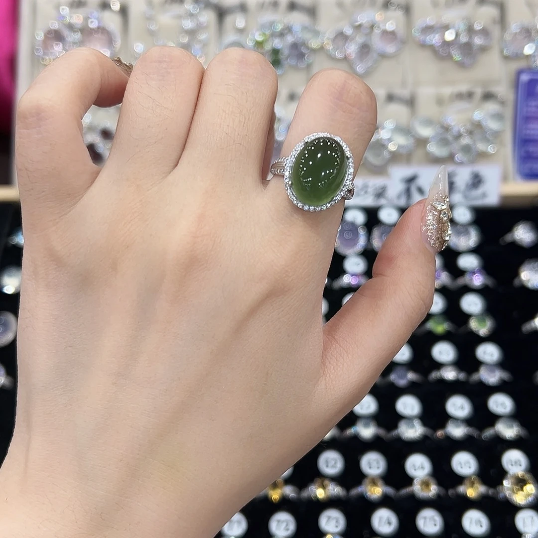 ⋆***⋆蛇纹石玉银S925镶嵌戒指