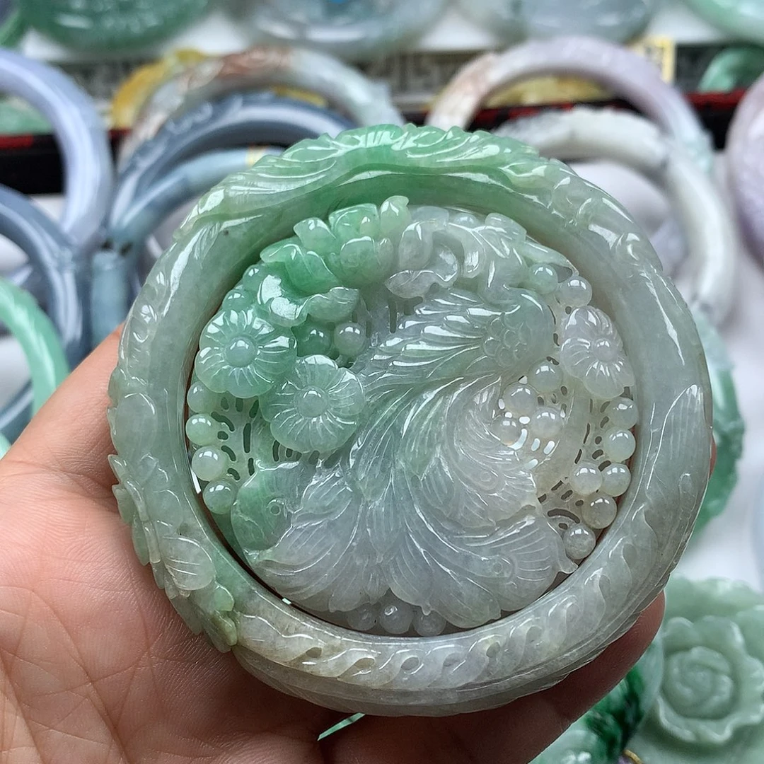 翡翠未镶嵌手镯复古风格60.8