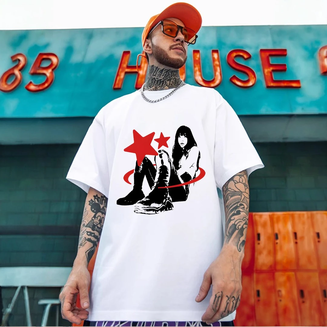 短袖重磅大码纯棉夏季半袖宽松印花国潮嘻哈美式运动情侣复古潮流