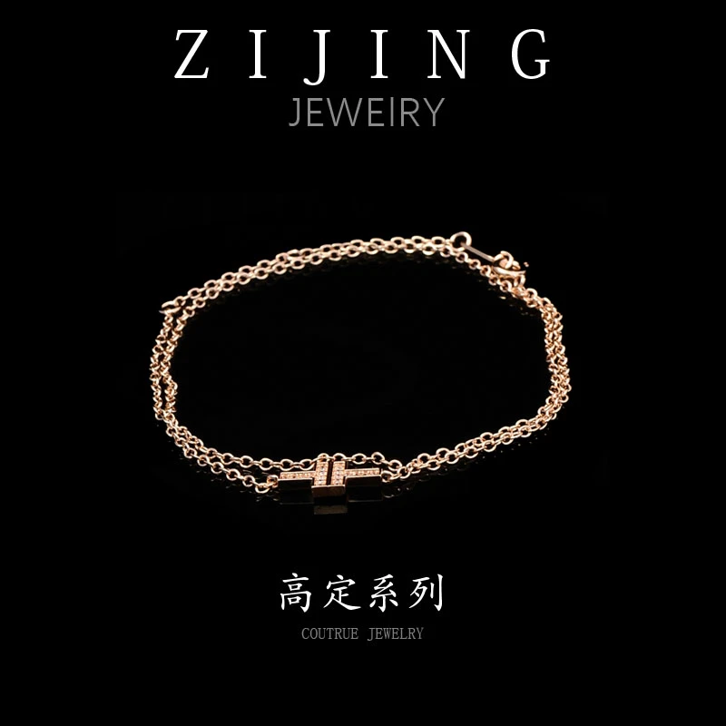 铜合金合成锆石手链  CC6197   高定系列  双层手链 32+5CM