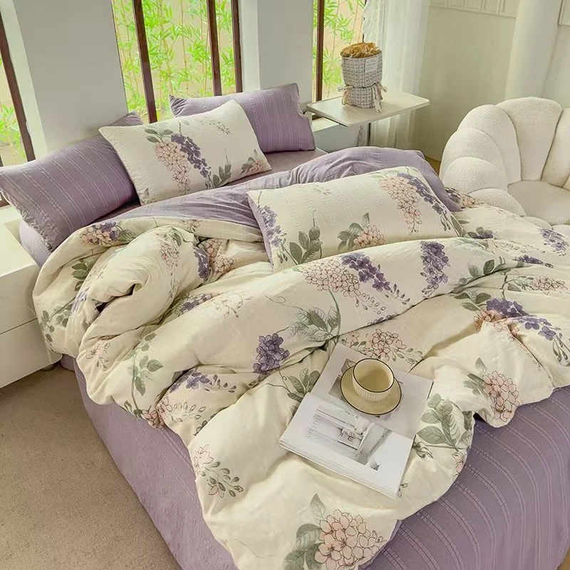 紫藤A类母婴级超柔提花云纱棉四件套床单被套床上用品轻奢亲肤