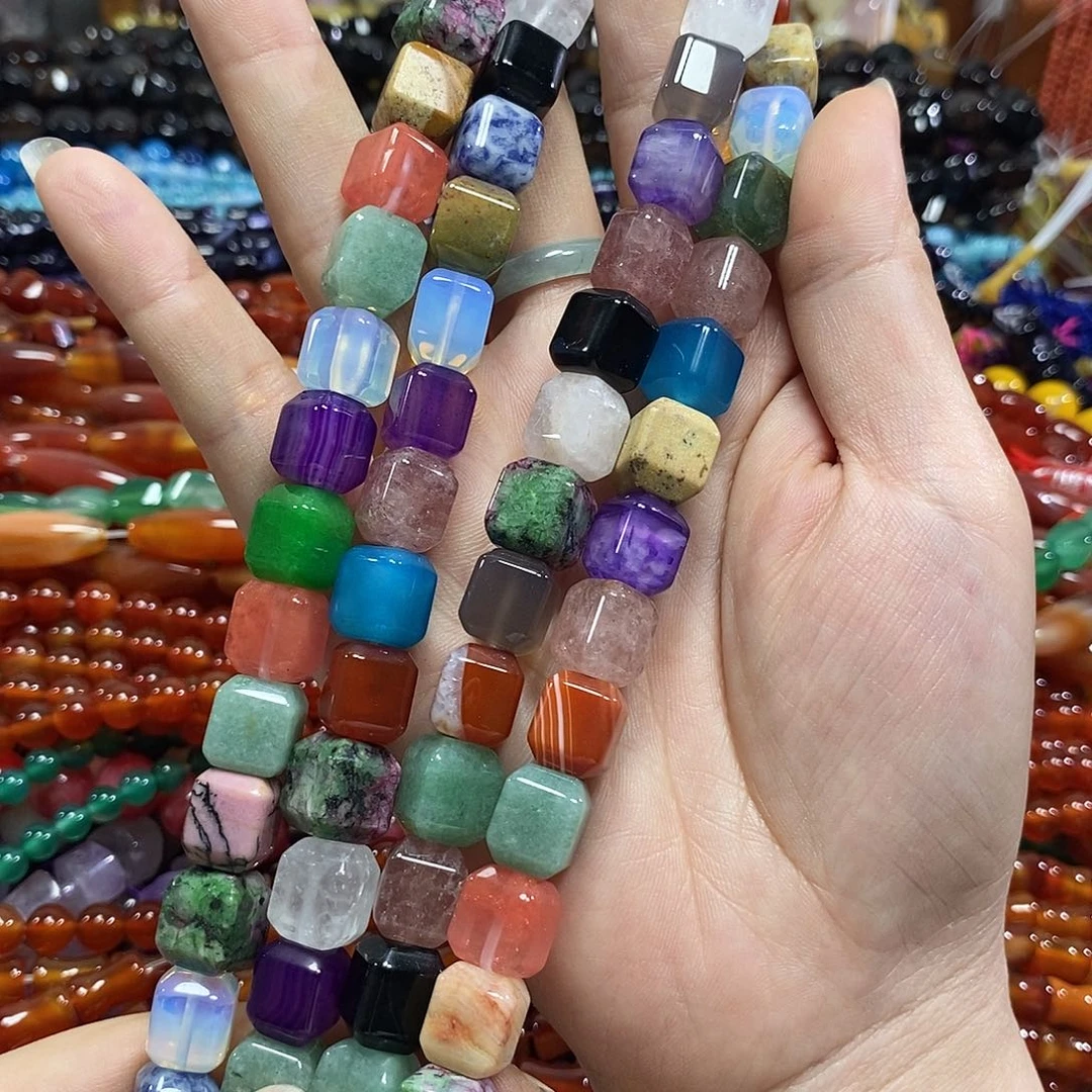 玛瑙/玉髓未镶嵌珠宝半成品多宝方糖一条卡11mm