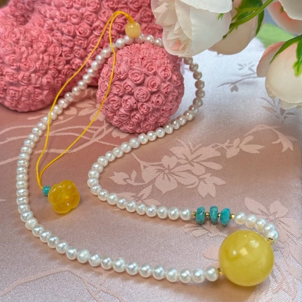 【玉涵珠宝】18K天然蜜蜡设计款锁骨链660