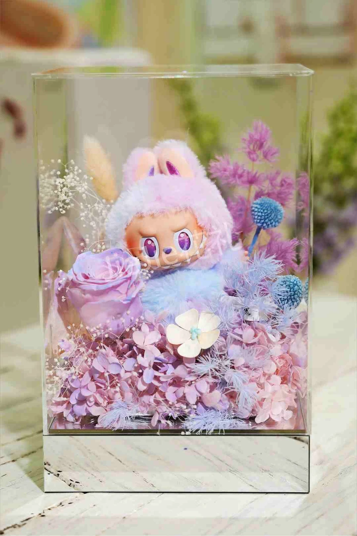 拉布布玩偶永生花亚克力礼盒情人节创意生日礼物送女生