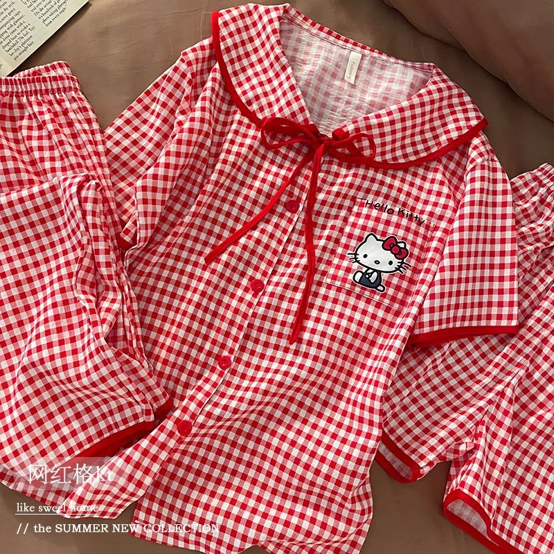 夏新款云朵棉宽松上衣印花三件套短长裤睡衣家居服S003三件套