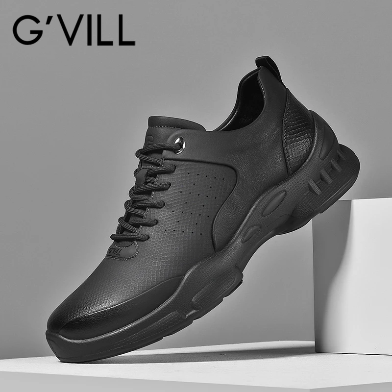 G'VILL/贵之步真皮男士商务皮鞋软底系带休闲皮鞋百搭通勤鞋子男