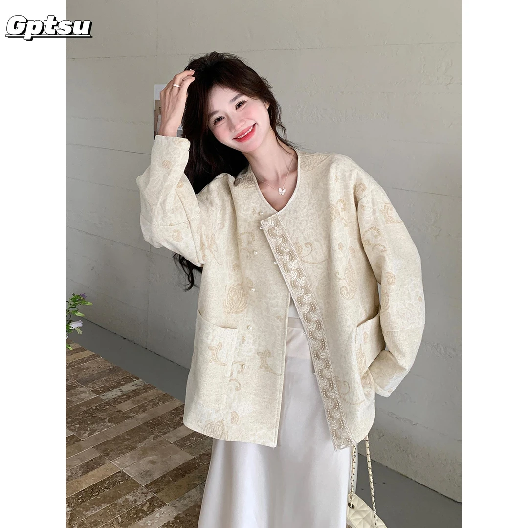 GPTSu米白色新中式国风短外套女春秋新款火减龄甜美减龄上衣绝美