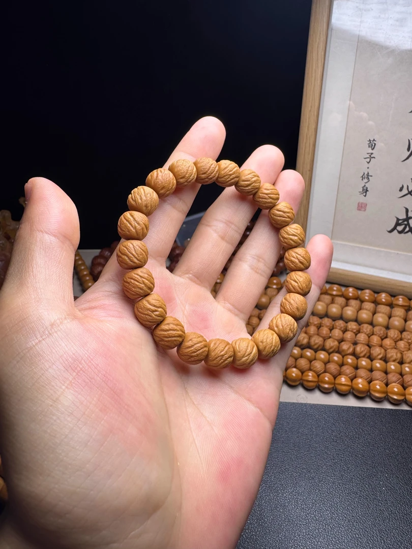 【纯肉饕餮纹】天然猴头核桃雕刻手串文玩男女款单圈不打药原皮原色