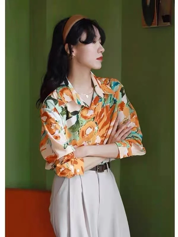 【晨浠定制】新款时尚高级感花衬衫9925