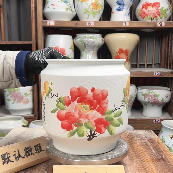 摆件电饭煲红牡丹新款陶瓷