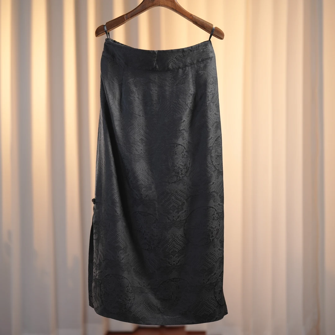 云诗-QS250122新中式桑蚕丝裙子气质修身半身裙复古国风时