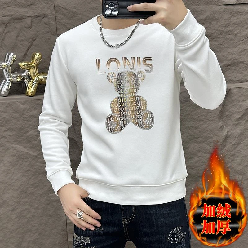 高端长袖T恤男2025秋冬欧洲站潮牌加绒加厚圆领高级感卫衣打底衫