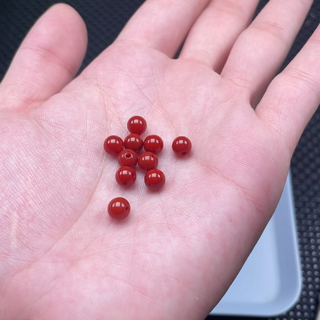 未镶嵌6mm柿子红圆珠一组10颗南红玛瑙