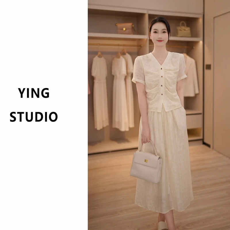 YING气质套装  法式通勤夏季新款优雅气质上衣显瘦半身裙两件套