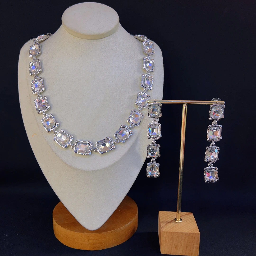 铜合金仿水晶项链 哈尼西牧时尚华丽两件套#0008485