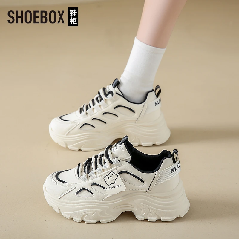 SHOEBOX鞋柜老爹鞋女2025新款春季学生休闲运动鞋厚底增高