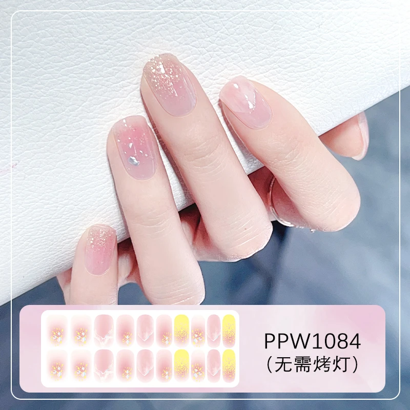美盖免烤美甲贴纸ppw1084指甲贴片 亮泽防水无需烤灯金色渐变细闪