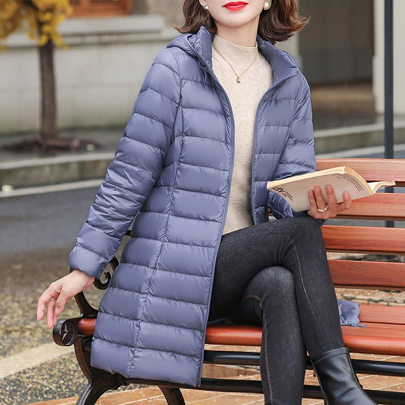 冬季轻薄羽绒服女中长款2025新款洋气中老年妈妈保暖显瘦纯色外套