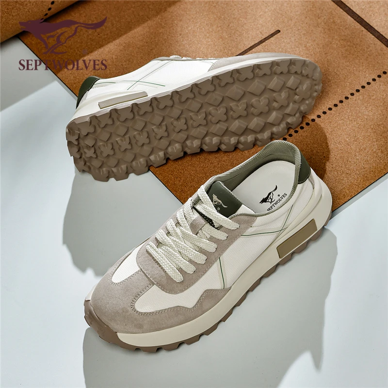 七匹狼运动休闲华夫阿甘鞋2025夏季拼色时尚百搭厚底透气男鞋9952