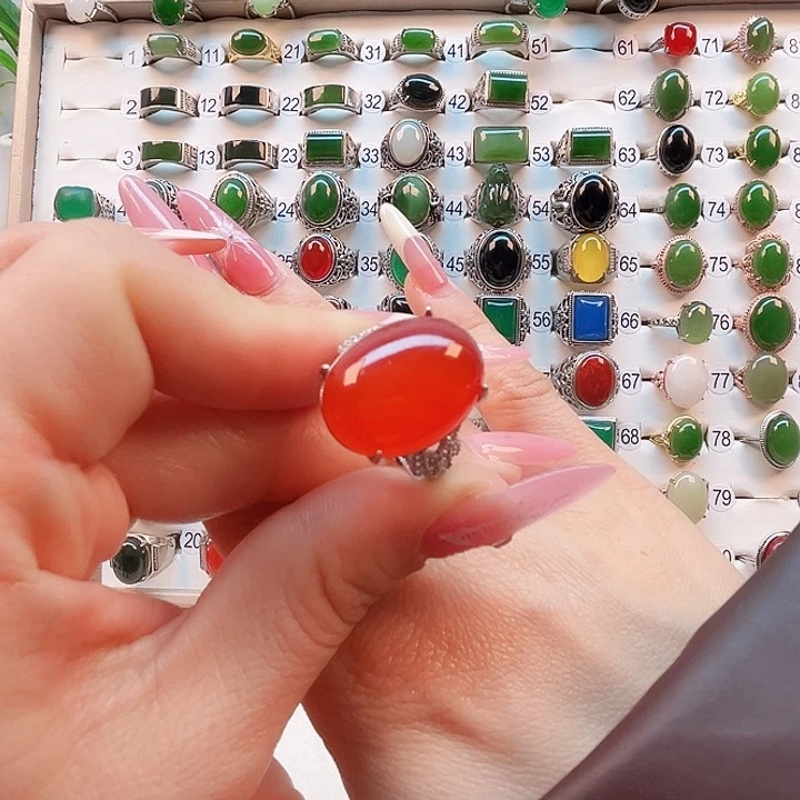 玛瑙/玉髓戒指银S925镶嵌